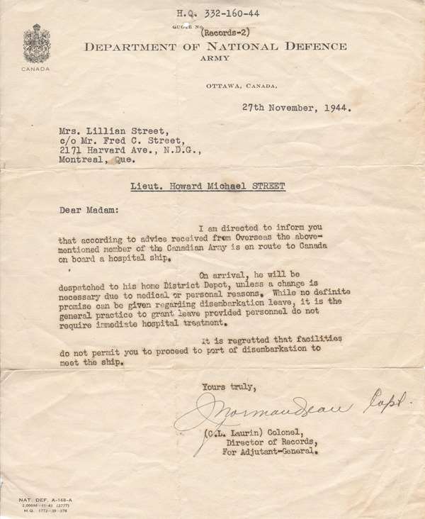 HM Street Ship Return Notice Nov 1944 Copy